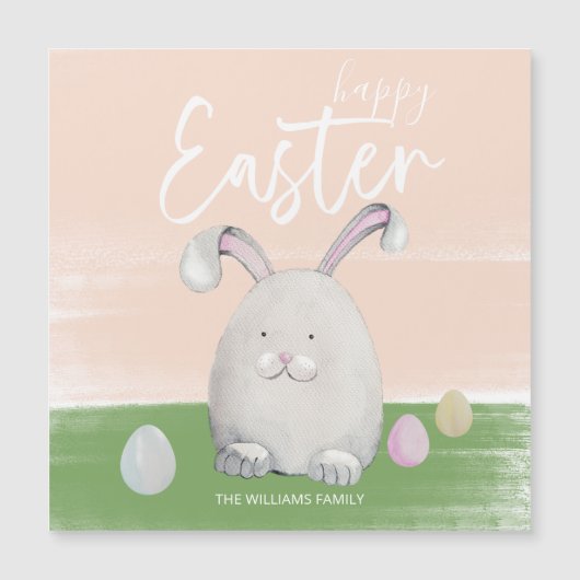 Happy Niedlich Ostern Happy Bunny Watercolor Magnetkarte (Vorderseite)