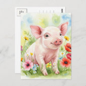 Happy Niedlich Pig Blume Junge Tiere Postkarte (Vorne/Hinten)
