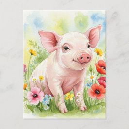 Happy Niedlich Pig Blume Junge Tiere Postkarte