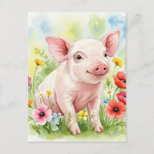 Happy Niedlich Pig Blume Junge Tiere Postkarte