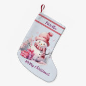Happy Niedlich Snowman mit aktuellem Bleu Hintergr Kleiner Weihnachtsstrumpf (Vorderansicht (hängend))