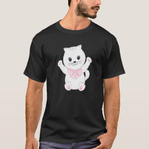 Happy Niedlich White Cat Kitten Animal Pet mit Pin T-Shirt
