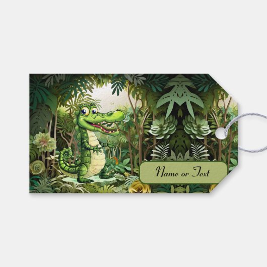 Happy Niedlich Wild Crocodile Jungle Trees Schöne Geschenkanhänger (Vorderseite (Horizontal))