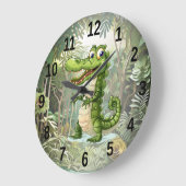 Happy Niedlich Wild Crocodile Jungle Trees Schöne Große Wanduhr (Winkel)
