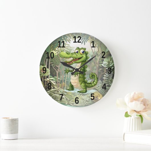 Happy Niedlich Wild Crocodile Jungle Trees Schöne Große Wanduhr (Zuhause)