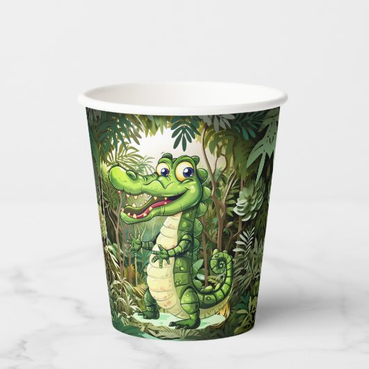 Happy Niedlich Wild Crocodile Jungle Trees Schöne Pappbecher (Vorderseite)