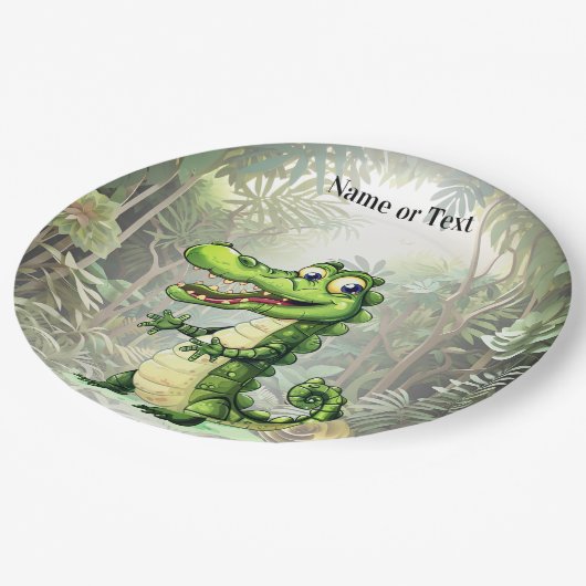 Happy Niedlich Wild Crocodile Jungle Trees Schöne Pappteller (Schrägansicht)