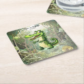 Happy Niedlich Wild Crocodile Jungle Trees Schöne Rechteckiger Pappuntersetzer (angewinkelt)