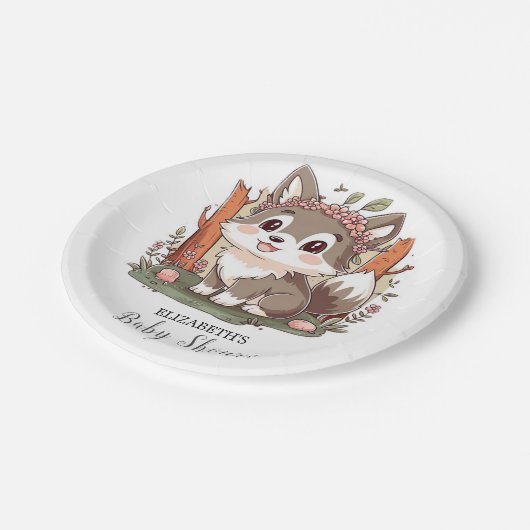 Happy Niedlich Wolf Baby Shower Pappteller (Schrägansicht)