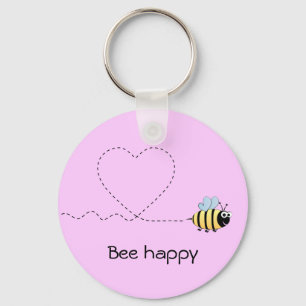 Happy niedliche Bienen Cartoon Pink Schlüsselanhänger