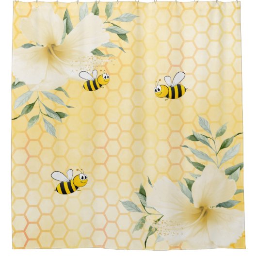 Happy niedliche Hummeln, gelbe Honigwabe, süß Duschvorhang (Vorderseite)