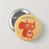 Happy niedliche Red Eichhörnchen Cartoon Illustrat Button (Vorne & Hinten)