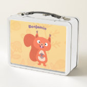 Happy niedliche Red Eichhörnchen Cartoon Illustrat Metall Brotdose (Rückseite)