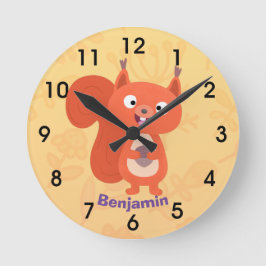 Happy niedliche Red Eichhörnchen Cartoon Illustrat Runde Wanduhr