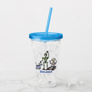 Happy niedliche Roboter Trio-Cartoon Acryltrinkbecher