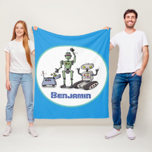 Happy niedliche Roboter Trio-Cartoon auf blauem Hi Fleecedecke