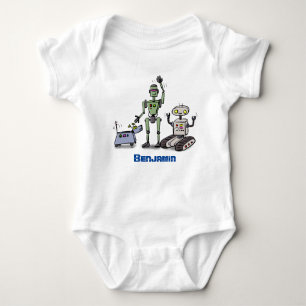Happy niedliche Roboter Trio-Cartoon Baby Strampler
