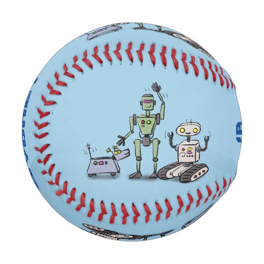Happy niedliche Roboter Trio-Cartoon Baseball (Vorderseite Links)