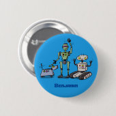 Happy niedliche Roboter Trio-Cartoon Button (Vorne & Hinten)
