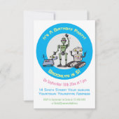 Happy niedliche Roboter Trio Cartoon Einladung (Vorderseite)