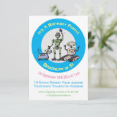 Happy niedliche Roboter Trio Cartoon Einladung (Stehend Vorderseite)