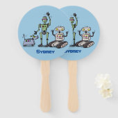 Happy niedliche Roboter Trio-Cartoon Fächer (Vorne und Hinten)