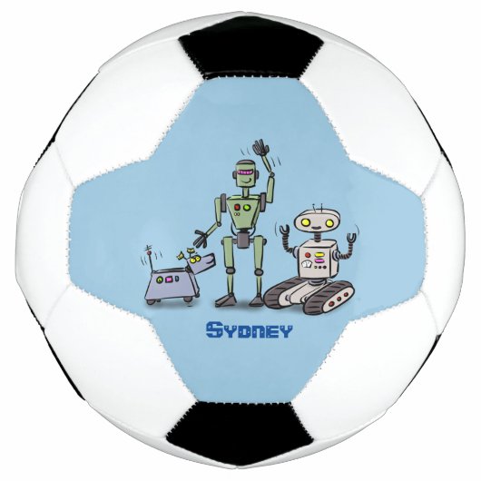 Happy niedliche Roboter Trio-Cartoon Fußball (Vorderseite)
