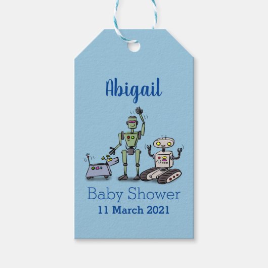 Happy niedliche Roboter Trio-Cartoon Geschenkanhänger (Vorderseite)