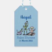 Happy niedliche Roboter Trio-Cartoon Geschenkanhänger (Rückseite)