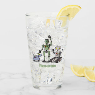 Happy niedliche Roboter Trio-Cartoon Glas