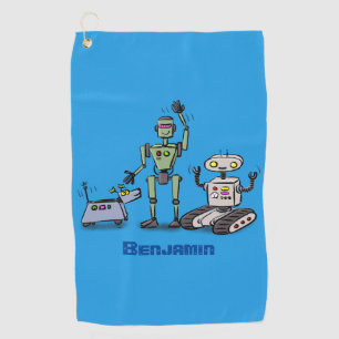 Happy niedliche Roboter Trio-Cartoon Golfhandtuch