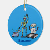 Happy niedliche Roboter Trio-Cartoon Keramik Ornament (Links)