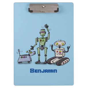Happy niedliche Roboter Trio-Cartoon Klemmbrett