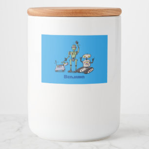 Happy niedliche Roboter Trio-Cartoon Lebensmitteletikett