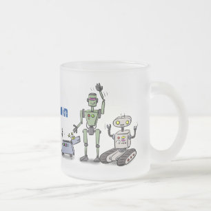 Happy niedliche Roboter Trio-Cartoon Mattglastasse
