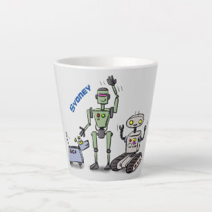 Happy niedliche Roboter Trio-Cartoon Milchtasse