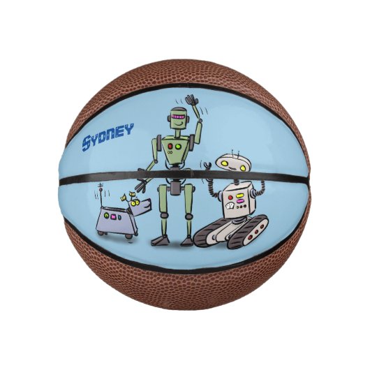 Happy niedliche Roboter Trio-Cartoon Mini Basketball (Vorderseite)
