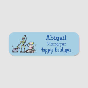 Happy niedliche Roboter Trio-Cartoon Namensschild