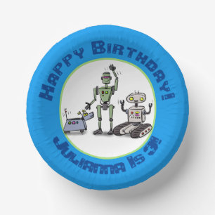 Happy niedliche Roboter Trio-Cartoon Pappteller