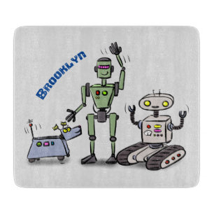 Happy niedliche Roboter Trio-Cartoon Schneidebrett