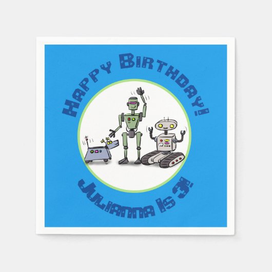 Happy niedliche Roboter Trio-Cartoon Serviette (Vorderseite)