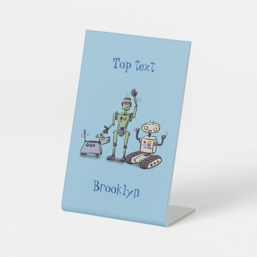 Happy niedliche Roboter Trio-Cartoon Sockelschild (Vorderseite)