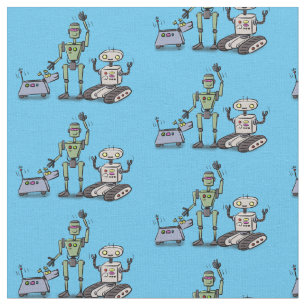 Happy niedliche Roboter Trio-Cartoon Stoff