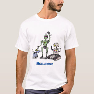Happy niedliche Roboter Trio-Cartoon T-Shirt