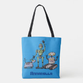 Happy niedliche Roboter Trio-Cartoon Tasche (Rückseite)