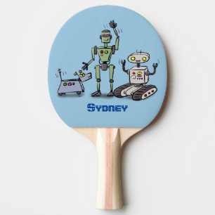 Happy niedliche Roboter Trio-Cartoon Tischtennis Schläger