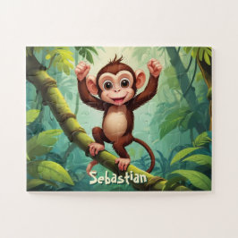 Happy Niedlicher Affe im Dschungel Personalisiert Puzzle