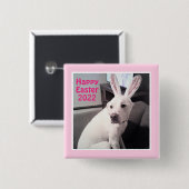 Happy Niedlicher Hund mit Ostersonnigen Ohren rosa Button (Vorne & Hinten)