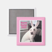 Happy Niedlicher Hund mit Ostersonnigen Ohren rosa Magnet (Vorderseite/Rückseite)