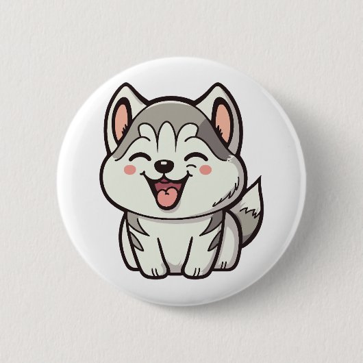 Happy niedlicher sibirischer Huskehund Button (Vorderseite)